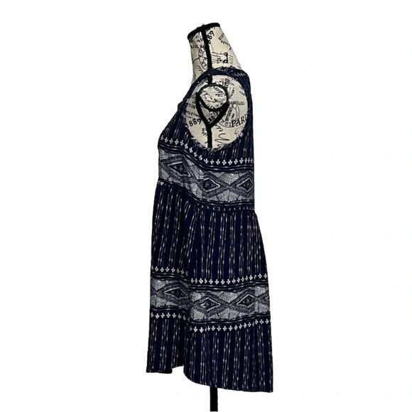 Roxy Womens Argyle Babydoll Mini Dress Swing Skater Boho Peasent Beach M Hippie - Picture 3 of 9